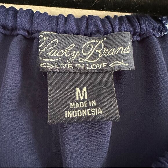 Lucky Brand Ruffle Blouse Flowy Relaxed Fit Blue Women’s M - Picture 3 of 7